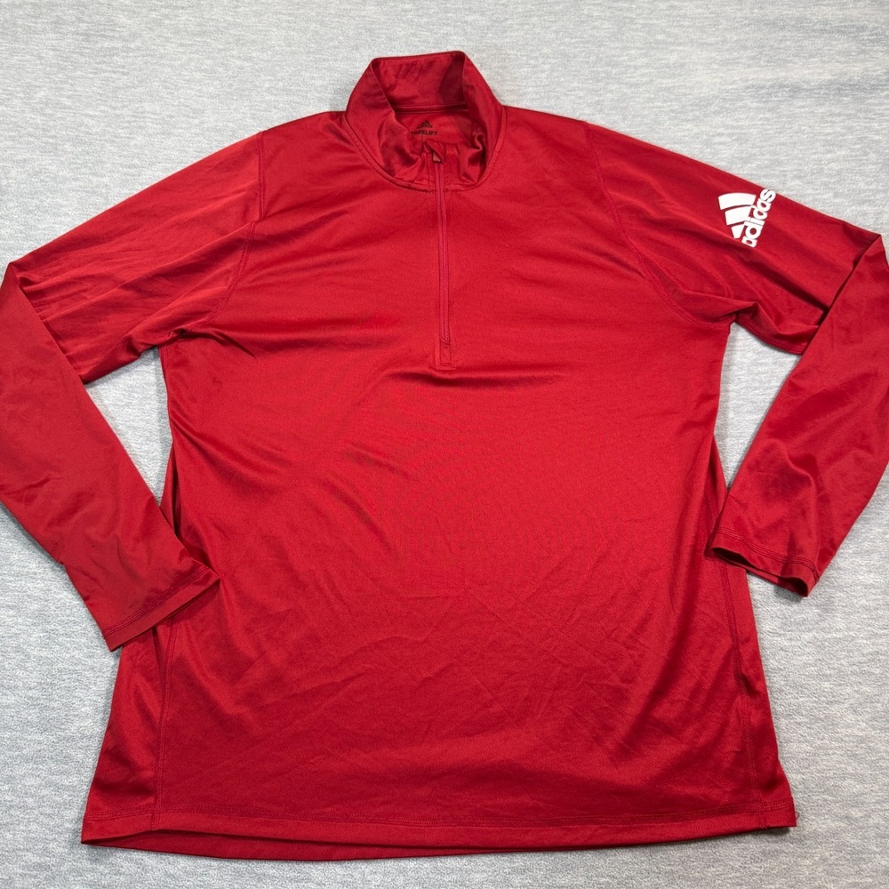 Adidas Pullover Men L Red Freelift Long Sleeve Quarter Zip Climalite‎ Training